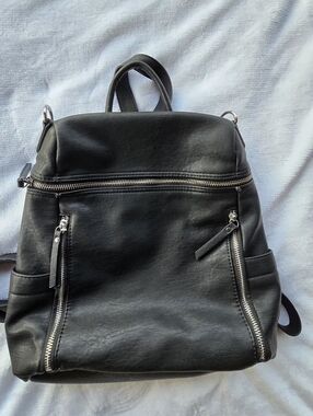 Miztique Sienna Black Vegan Leather Utilitarian Dome Backpack Purse